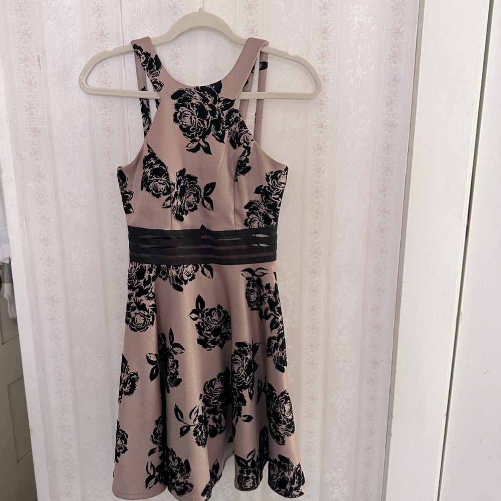 Muted pink A-line dress with mesh cut outs